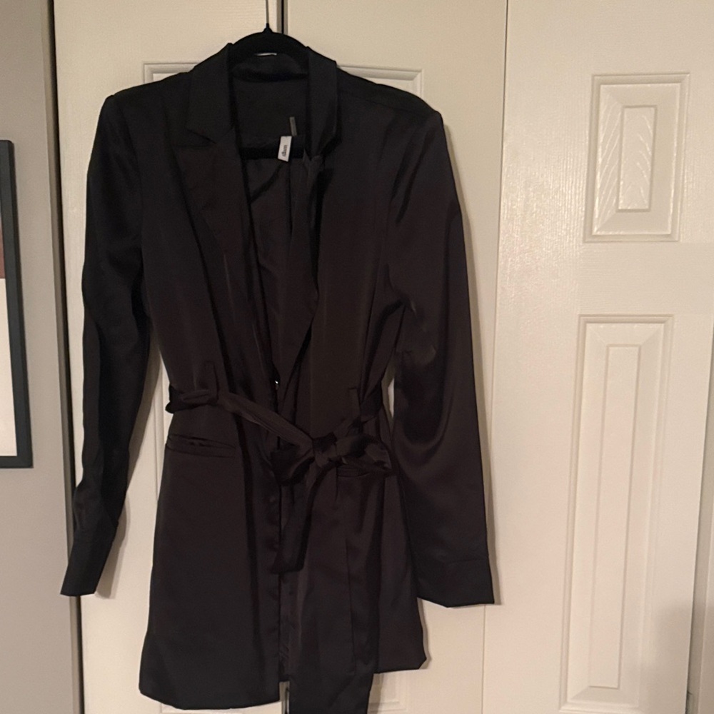 Satin Blazer Dress with Pockets